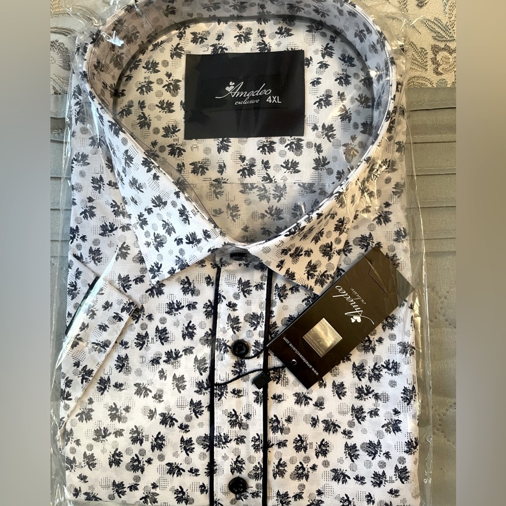 Brand New Amedeo exclusive - 4XL Men’s shirt White/Navy/Grey